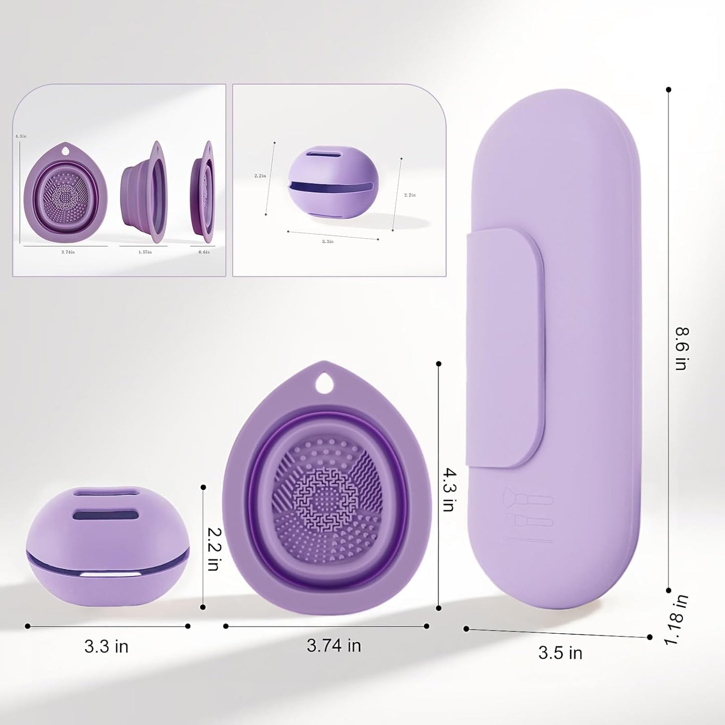 Silicone Makeup Brush Holder Set – Portable Travel Makeup Brush Holder with Makeup Sponge Holder and Foldable Cleaning Bowl – Upgraded 3-in-1 Cosmetic Organizer Set (purple)-Velvo Beauty