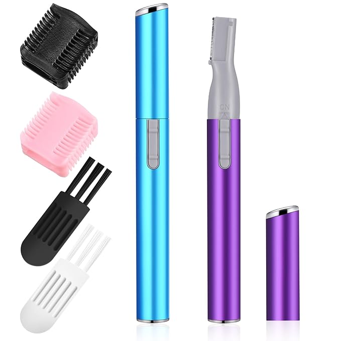 Chumia 2 Pcs Electric Eyebrow Trimmer Women Precision Face Razors Mini Shaver with Comb Christmas Women Gift Battery Operated Personal Epilator for Face Neck Fuzz Lips Leg(Sky Blue, Purple)-Velvo Beauty