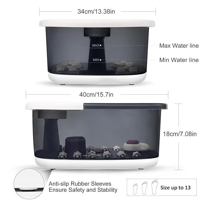 Foot Spa Bath Massager with Heat Bubbles and Vibration Massage and Jets, 16 OZ Calming Lavender Foot Soak Epsom Salt, Foot Soaker with Red Light, 22 Massage Rollers, Adjustable Temp - Grey-Velvo Beauty