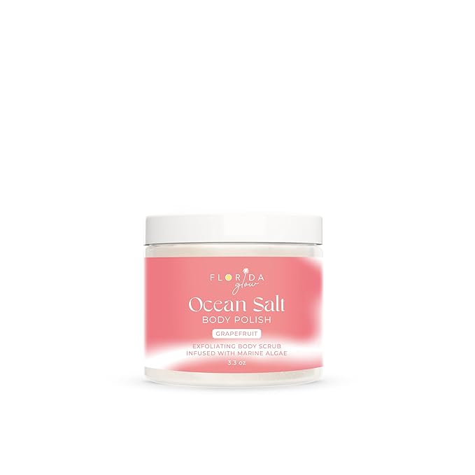 Sea Salt Body Scrub by Florida Suncare - Ocean Salt Body Polish Infused with Marine Algae - Exfoliating Face and Body Scrub - Facial Scrub Exfoliator to Tackle Acne (Grapefruit, 3.3 oz)-Velvo Beauty