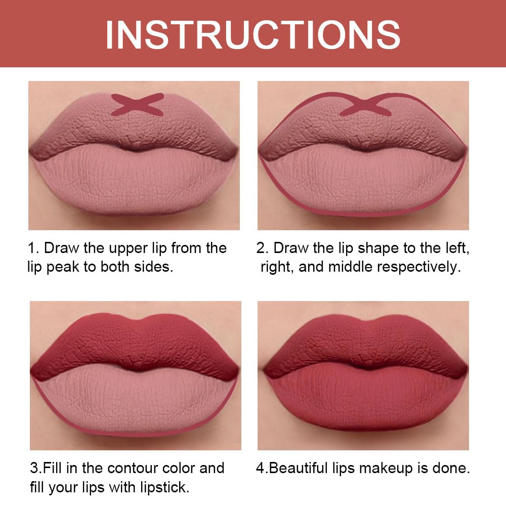 Kaely 2-in-1 Mauve Red Lip Liner & Lipstick Set Kit for Women, Matte Lips Kit with Lip Liner Lip Stains Long Lasting Waterproof 24 Hour Lipstick and Lip Liners Combo Lipliners Pencil Set 13-Velvo Beauty
