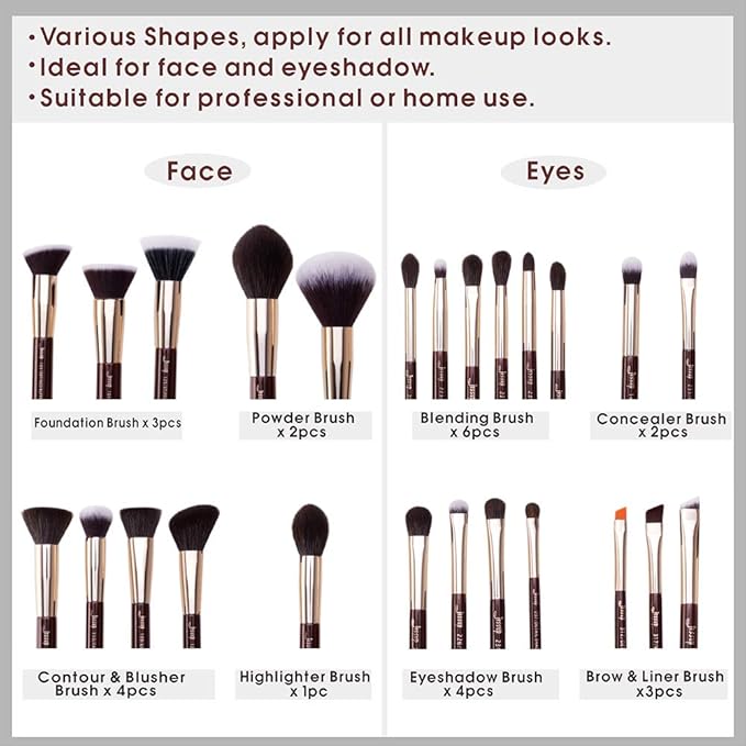 Jessup Makeup Brushes Set Professional Makeup Brush Eyeshadow Blending Powder Foundation Blusher Concealer 25pcs with Cosmetics Storage Box, Zinfandel T285-Velvo Beauty