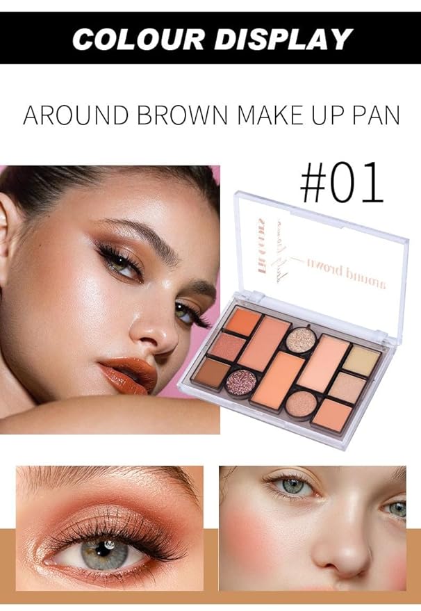 12 Colors Nude Eyeshadow Palette Travel Size Makeup, Matte Shimmer Eye Makeup, Naturing-Looking, High Pigmented Blush Eyebrow Kits, Big Artist Neutral Makeup Palette for Face Cosmetics (01)-Velvo Beauty