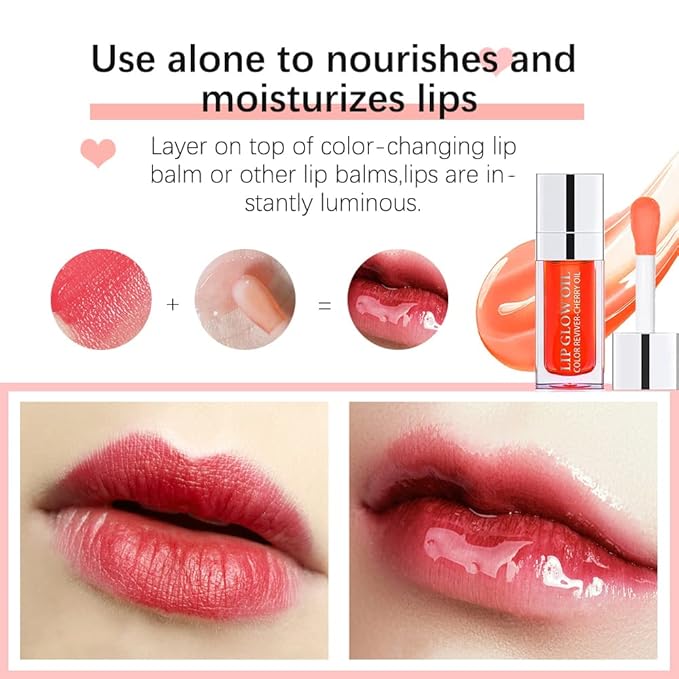 Plumping Lip Oil, Long Lasting Hydrating Lip Gloss Tinted Lip Balm Non-sticky Revitalizing, Tinting Lip Care Oil for Dry Lip (CORAL)-Velvo Beauty