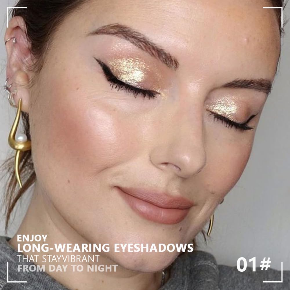 Monochrome Powder Eyeshadow Palette Makeup,Gold Natural Neutral Single Shimmer Eye Shadow for Older Women,Buildable Sparkly Eye Finish,Long Lasting Naturing-Looking-Velvo Beauty