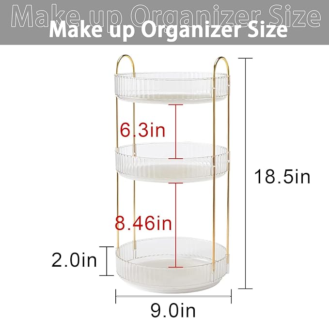 Rotating Makeup Organizer for Vanity, High-Capacity Skincare Clear Make Up Storage Perfume Organizers Cosmetic Dresser Organizer Countertop 360 Spinning (Clear, 3 Tier)-Velvo Beauty