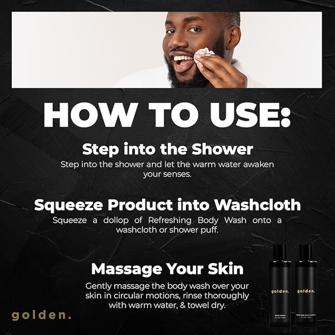 Golden Grooming Co. 3-in-1 Men's Body Wash - Hair & Beard Shampoo - Cleanses, Hydrates, Softens - Body Wash for All Skin Types - Refreshing Scent - 4FL Oz (Pack of 2)-Velvo Beauty