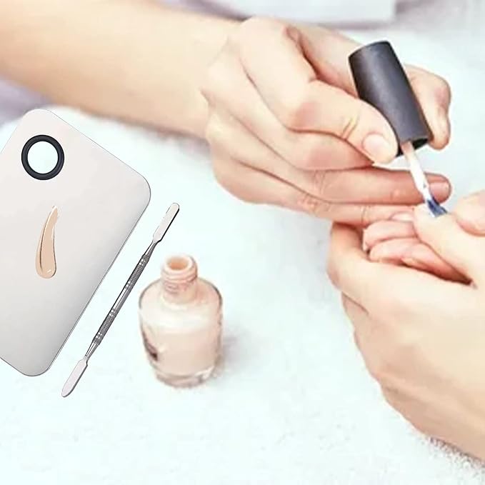 2 in 1 Makeup Mixing Palette Set with Spatula - Stainless Steel Foundation Accessories and Mixing Tools for Cosmetic, Nail Art, Lipstick-Velvo Beauty