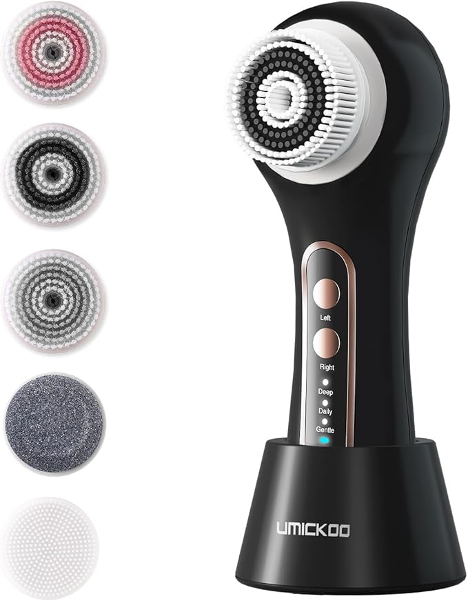 Face Scrubber Exfoliator,Facial Cleansing Brush Rechargeable IPX7 Waterproof with 5 Brush Heads,Electric Face Spin Brush for Exfoliating, Massaging and Deep Cleansing (Black Color)-Velvo Beauty