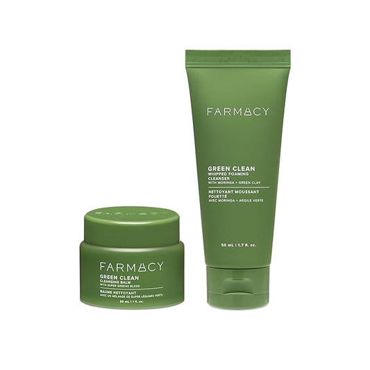 Farmacy Deep Double Cleanse Skincare Gift Set - Green Clean Makeup Remover Cleansing Balm & Whipped Foaming Face Wash for Oily Skin - Melts Away Makeup & Helps Promote Healthy Skin (2 Count)-Velvo Beauty