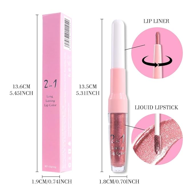 evpct Pine Red Metallic Glitter Lip Liner and Lipstick Combo Lip Gloss Stain Set Makeup for Women Long Lasting Waterproof 24, Warm Pink Metallic Shimmer Frosted Iridescent Shiny Liquid Lipstick 09-Velvo Beauty