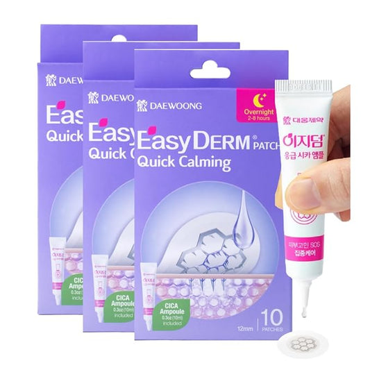 EasyDerm Quick Calming Magnesium Patches – 30 Patches Bulk Pack, Individually Wrapped Acne Care, Includes Tweezers & Ampoule, Korean Skincare, Made by Daewoong Pharmaceutical-Velvo Beauty
