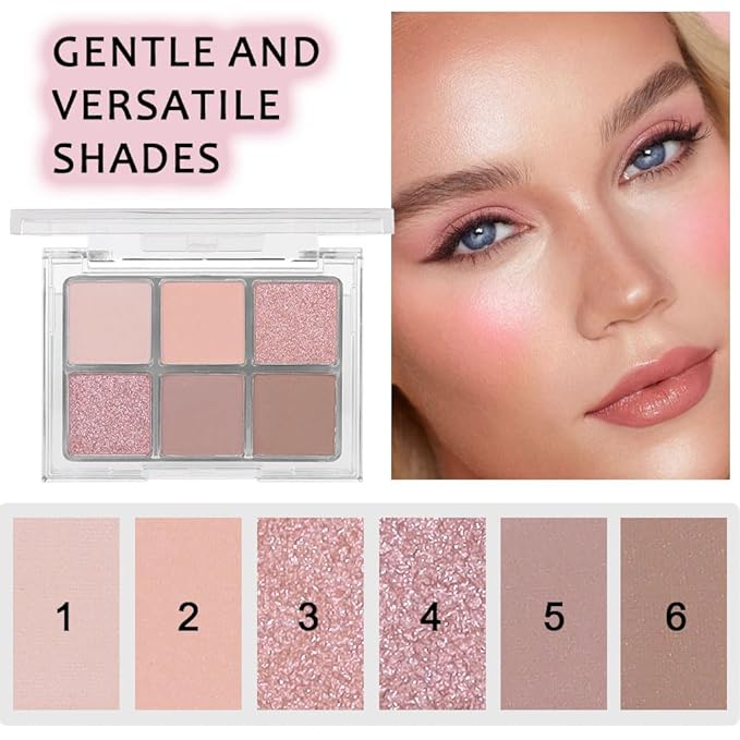 6 Colors Nude Champagne Gold Matte Shimmer Eyeshadow Palette for Eye Makeup,High Pigmented Brown Eye Shadow Primers Powder Palet de sombras de ojos-Velvo Beauty