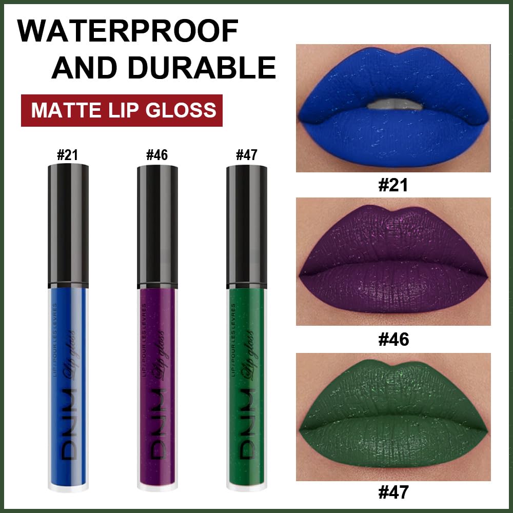 evpct 3Pcs Dark Blue Emerald Green Purple Matte Liquid Lipstick Lip Stain Sets for Women Matte+Lipstick Long Lasting 24 hr Hours Magic Lipstick 24 Hours original Waterproof 21#-Velvo Beauty