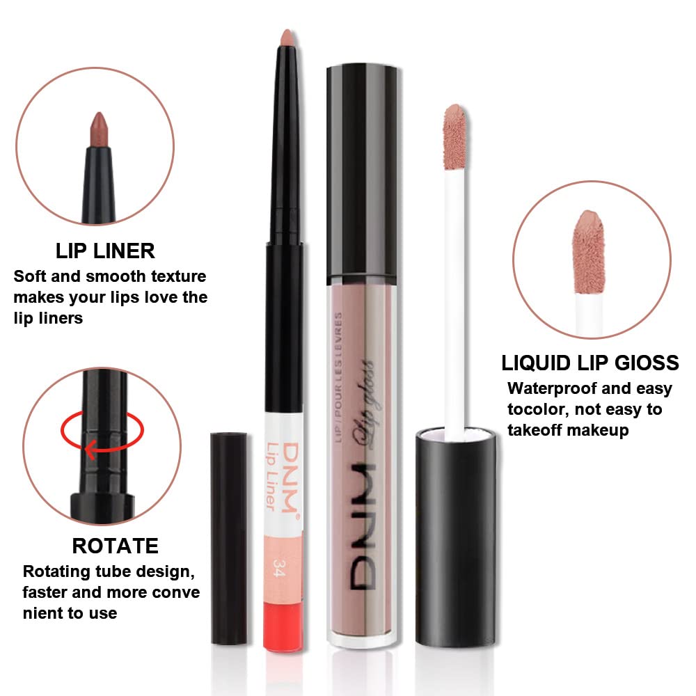 evpct 2Pcs Mauve Nude Neutral Color Lip Liner and Matte Lipstick Makeup Sets Vegan Lipstick Lip Liner and Gloss Set Lip Stain Long Lasting Waterproof 24 34#-Velvo Beauty