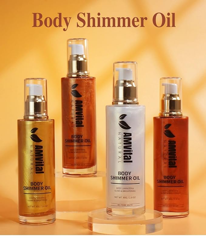 Shimmer Body Oil Rose Gold, Illuminator Highlighter for Face & Body Makeup Shine, Non-Sticky Body Moisturizing For All Skin Types, Fast Absorbing & lightweight Body Oil For Women-Velvo Beauty