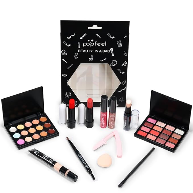 All in One Eyeshadow Palette Makeup Set, Makeup Kit with Earth Tone Eyeshadow Palette, Mascara, Concealer Palette, Lip Gloss,Travel Makeup Bundle Holiday Surprising Makeup Box for Women Girl-Velvo Beauty