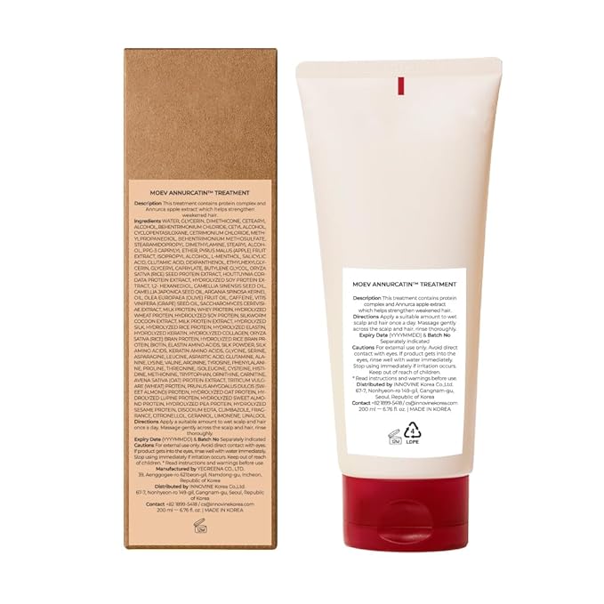 MOEV ANNURCATIN Hair Treatment Mask, Korean Wash-Off Hair Care Mask Apple Deep Damage Conditioner Sulfate-Free with Thickening Moisturizing for Damaged Thin Dry Hair, 6.76 fl.oz. (Apple & Freesia)-Velvo Beauty