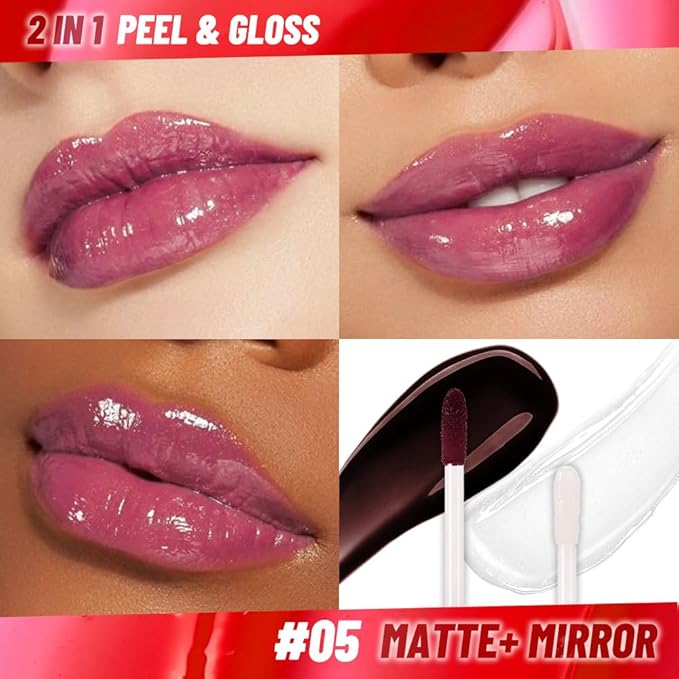 Dark Raspberry Lip Stain Peel Off Lip Gloss oil Dual-Ended Combo, Lips Liner Stain Peel Off Tattoo, Long Lasting & Waterproof, Transfer-Proof Lip Tint Stain with Lip oil for All Skin Type 05#-Velvo Beauty