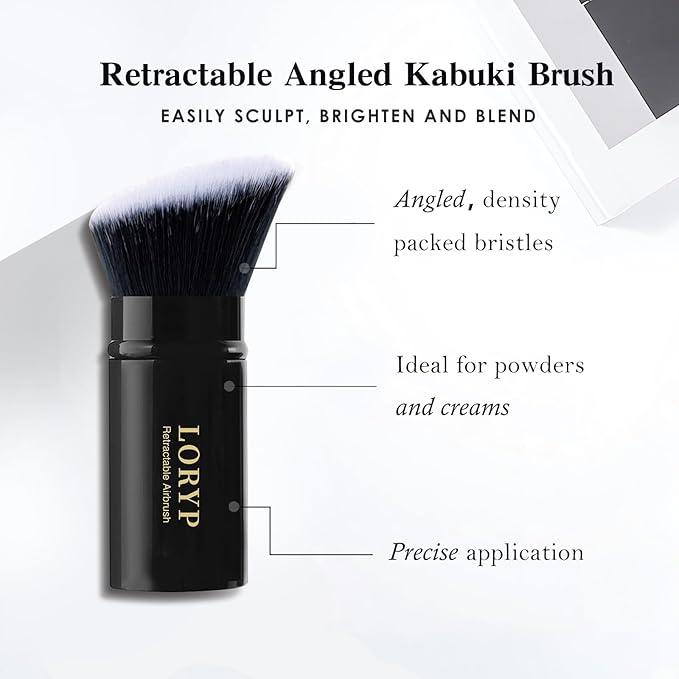 LORYP Retractable Makeup Brush Black Kabuki Foundation Brush for liquid Cream and Powder Makeup 2 Pack Travel Makeup Brush Set-Velvo Beauty