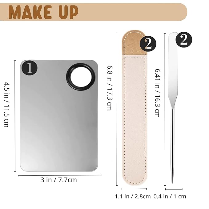 Makeup Spatula and Makeup Palette, Stainless Steel Foundation Palette & Tiny Spatula Tool for Nail, Art, Eye Shadow, Eyelash, Face Makeup (Stainless Steel Palette)-Velvo Beauty