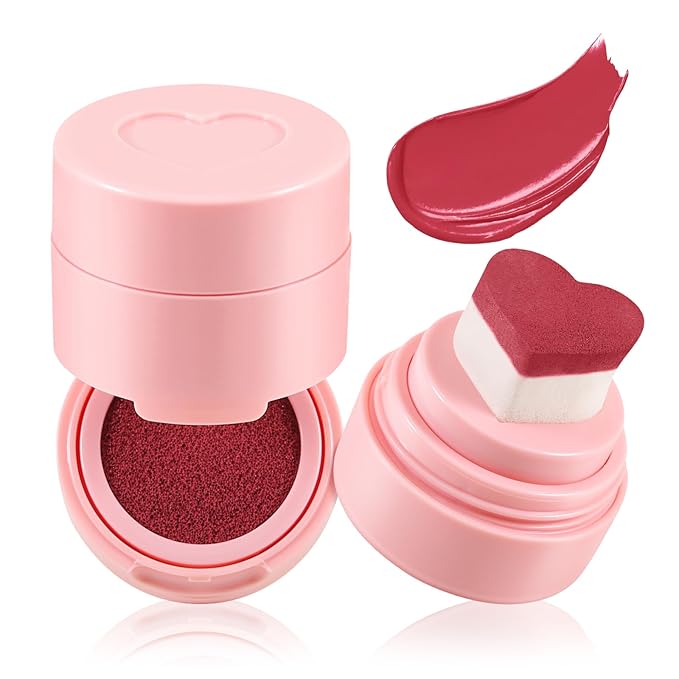 Boobeen Liquid Blush for Cheeks, Buildable & Blendable Face Blusher, Cheek Stamp Blush with Heart-shaped Applicator, Lightweight Air Cushion Blush for Velvet Matte Finish-Velvo Beauty