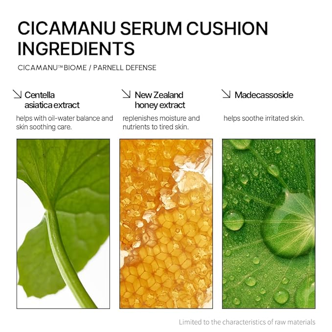 Parnell Cicamanu Serum Cushion - Moisturizing Foundation for Soothing, Coverage, Glass Skin and Lightweight for Sensitive and Dry Skin Pearl Skin (0.52 Fl Oz) (#24 Sand Beige)-Velvo Beauty