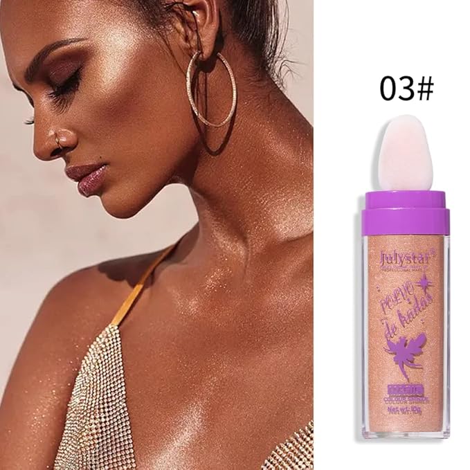 AKARY Shimmer Highlighter Powder, Fairy Polvo De Hadas Highlighter Powder & Blush Stick, Instant Glow Luminizer Duo, Glitter Body Face Hair High Gloss Stick, Sparkle Smudge-Proof Highlighter Stick Party Makeup (B-#03)-Velvo Beauty