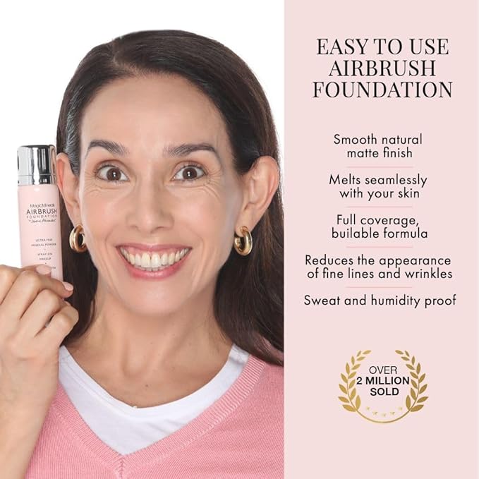 Jerome Alexander MagicMinerals AirBrush Foundation, Spray Makeup with Skincare Active Ingredients, Ultra-Light, Buildable, Full Coverage Formula (Warm Medium)-Velvo Beauty