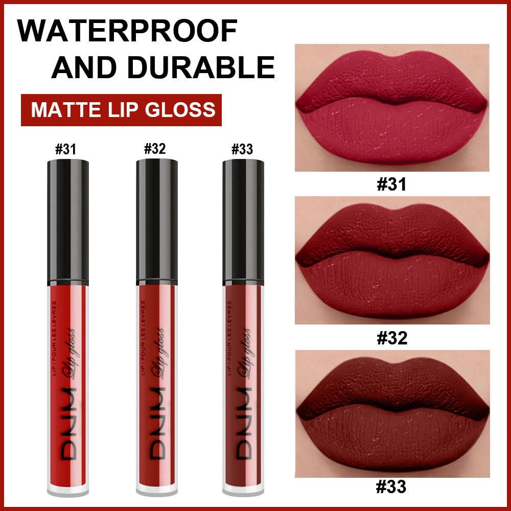 evpct 3Pcs Dark Deep Ruby Light Rose red Brown red Matte Liquid Lipstick Sets for Women 24-hour Matte+Lipstick Lipsticks Lip Stain Gloss Long Lasting 24 Smudge Waterproof-Velvo Beauty