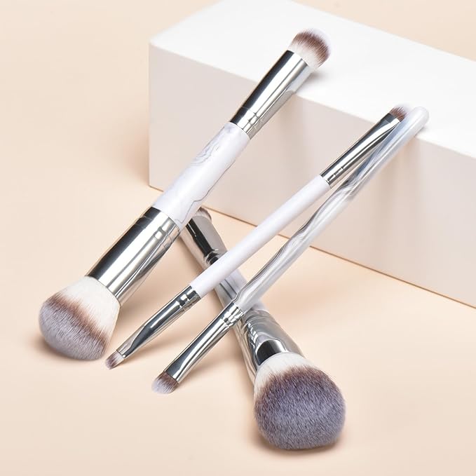 4 pcs makeup brushes, double head makeup brush set, loose powder powder blusher foundation make-up concealer eye shadow eyebrow brush, multi-purpose makeup tools-Velvo Beauty