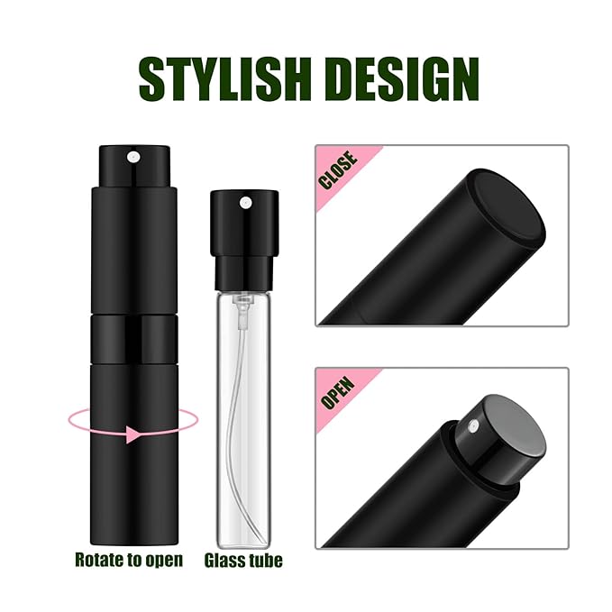 2 PCS/8ml Portable Mini Perfume Atomizer bottles, Empty Refillable Spray Bottle with 3 Types of Refill Tools, Pocket Travel Perfume Sample Bottles(Matte Black&Silver)-Velvo Beauty