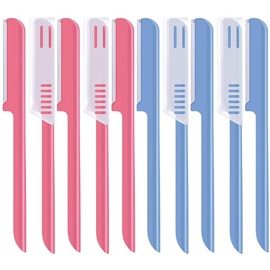 10 Pieces Eyebrow Razor for Women Facial Shaver Razor Brow Shaper Eyebrow Trimmer Dermaplaner Shaping Tool with Cover (Pink, Blue)-Velvo Beauty