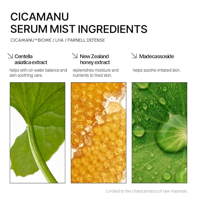 Parnell Cicamanu Serum Mist - Centella Asiatica, Hyaluronic Acid, Ceramide, LHA, Balancing Oil, Moisturizing and Soothing for Radiant Skin (1.69 Fl Oz / 50ml)-Velvo Beauty