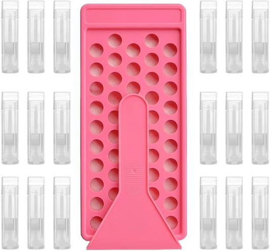 50 Lip Balm Container Kit with Filling Tray and Spatula, Round Tube Refillable Empty Tube 3 Colors, 0.15 oz, BPA Free, for DIY Homemade Lipstick Lipstick (50 translucent kits,)-Velvo Beauty