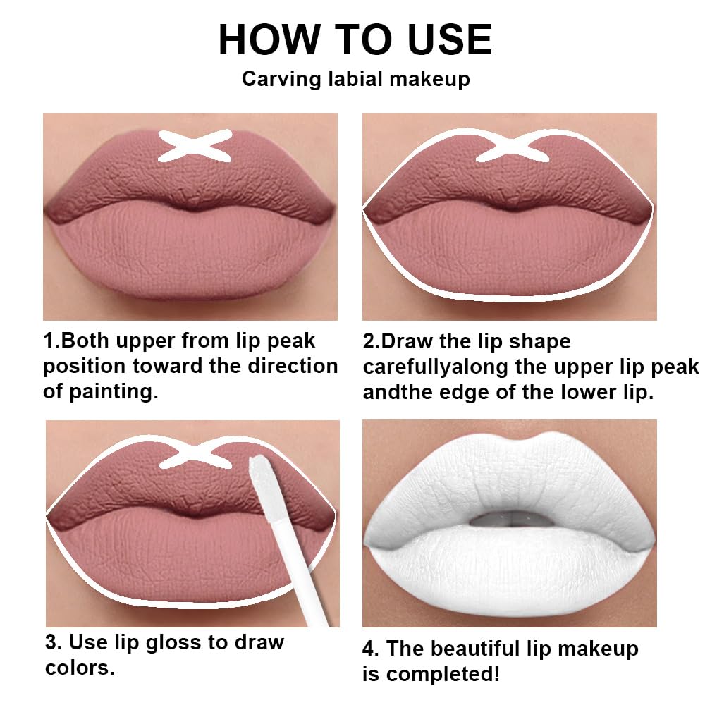 evpct 2Pcs White Matte Liquid Lipstick Lip Gloss Stain and Retractable Lip Liner Makeup Set for Women Long Lasting Waterproof 24 Hours Permanent Lipstick labial mate larga duracion 24 43#-Velvo Beauty