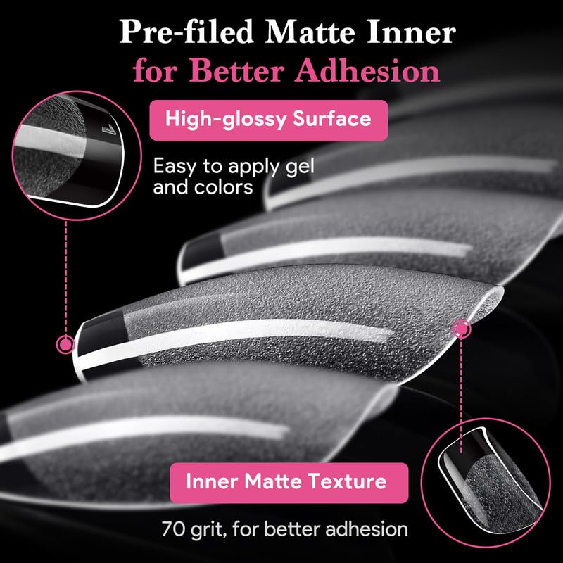 Extra Short Square False Nail Tips, 15 Sizes 510 PCS Clear French Press On Fake Nail Pre-shaped Half Matte Full Cover Gel Nail Tip Extensions Thick Long Lasting for DIY Beginners & Salon Manicure-Velvo Beauty
