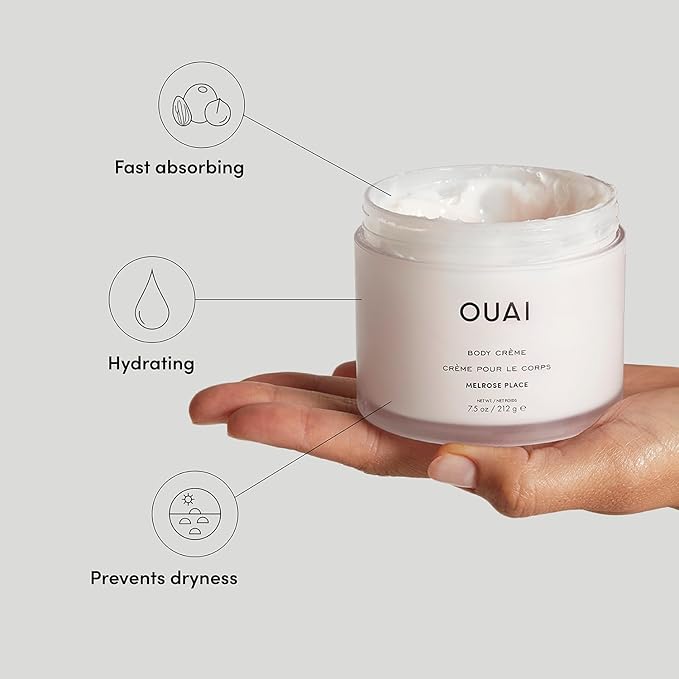 OUAI Body Cream, Melrose Place - Hydrating Whipped Body Cream with Cupuaçu Butter, Coconut Oil and Squalane - Softens Skin and Delivers Healthy-Looking Glow - Sulfate Free Skin Care (7.5 Oz)-Velvo Beauty