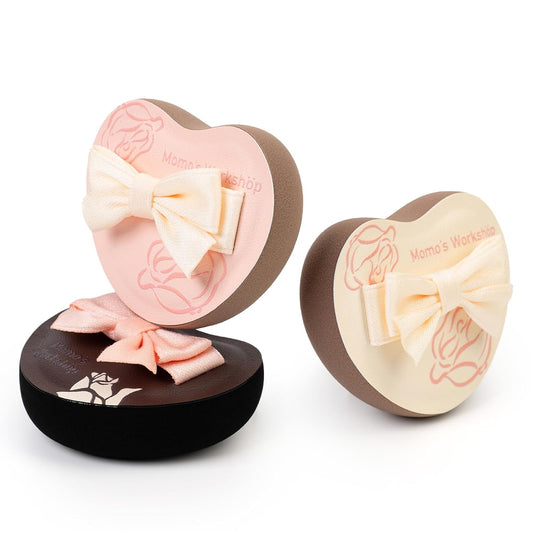 Heart-Shaped Makeup Sponge,Firm Bounce Rubycell, Foundation Sponge with Bow Tie Strap, for Precision Blending of Concealer/Cream Products, 3-Colors,Travel Friendly & Reusable & Storage Case-Velvo Beauty