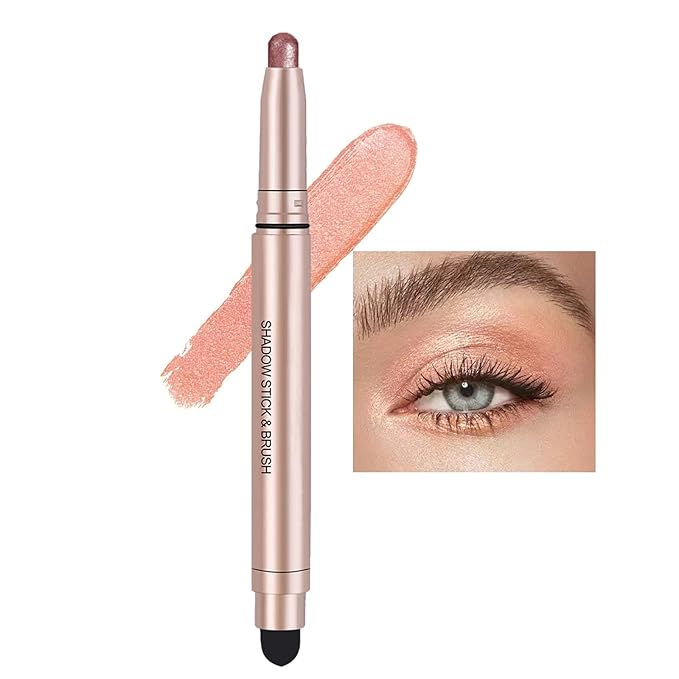 Eyeshadow Stick Rose Gold, Cream Shimmer Eyeshadow Pencil Makeup, High Pigment Long Lasting Waterproof Eye Shadow Pen, Hypoallergenic Eye Highlighter Stick Create Multi-Dimensional Eyes Look 05#-Velvo Beauty
