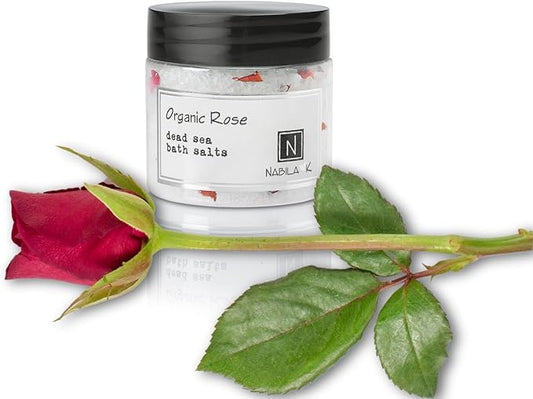 Organic Rose Bath Salts by Nabila K - Dead Sea Salt & Epsom Salt Scrub & Soak - Exfoliates & Hydrates Skin, Botanical Essential Oils - Bubble Bath Accessories for All Skins Types, 2 oz-Velvo Beauty