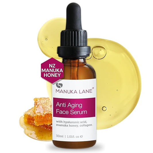 Manuka Honey Face Serum with Collagen, Hyaluronic Acid, & Pure Honey, by Manuka Lane-Velvo Beauty