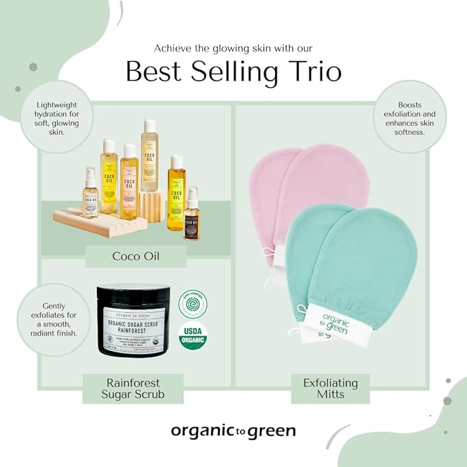Organic to Green Premium Exfoliating Mitt for Body (2pc) – 100% Vegan Viscose Traditional Body Scrub Washcloth – Body Exfoliator (Green)-Velvo Beauty