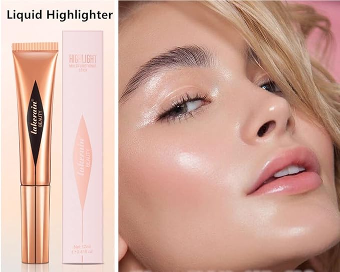 Go Ho Liquid Highlighter Wand,White Pink Highlighter Makeup Stick with Cushion Applicator,Smooth Creamy Liquid Highlighter Blendable Glowing Face Illuminator Contouring Makeup,03# Highlighter Makeup-Velvo Beauty