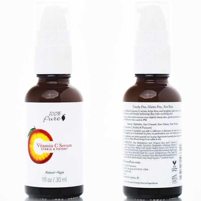 100% PURE Vitamin C Face Serum Hydrating Glow Skin Care with ALA Aloe + Vitamin E Oil - Daily Firming & Correcting Anti Aging Facial Moisturizer for Women & Men All Skin Types, Vegan - 1 Fl Oz-Velvo Beauty