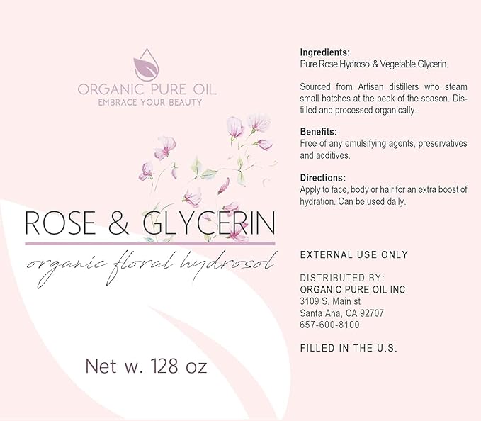 Rosewater Glycerin Mist Toner Bulk Spray Facial Body Floral Cleanser Pure Rose Hydrosol and Vegetable Glycerine Moisturizing Cleansing Toning Mix for Face Skin Hair Body (128 Ounces / 1 Gallon)-Velvo Beauty