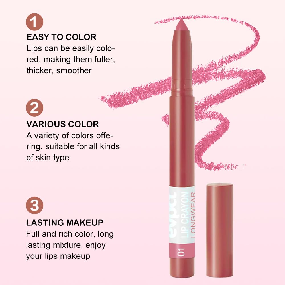 BINGBRUSH Lip Crayons Matte Longwear Lipstick Pack Set,Moisture Smooth Lipliner With Built-in Sharpener Ultimate Super Stay Ink Lip Crayon for Makeup,Waterproof Velvet Lipgloss Lip Stain(1#Pink Beige)-Velvo Beauty