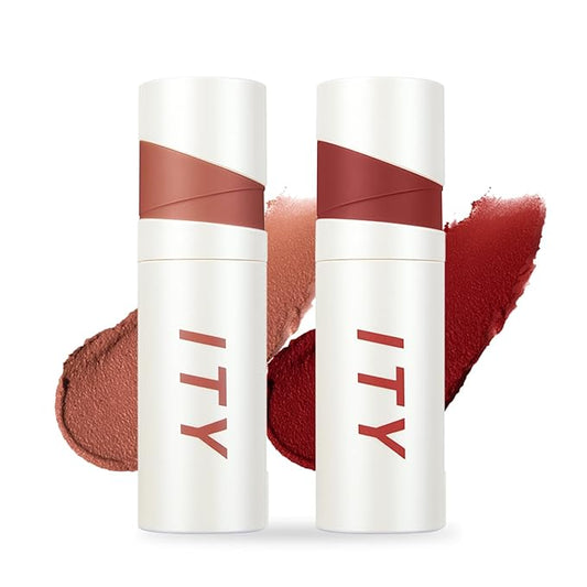 ITY Velvet Matte Finish Lip Stain-Mousse Textured Lip Clay, Conceals Lip Lines, Rich Pigment Lip Tint Lipsticks,2 Pack, 0.14 oz (4g) in Petal, Ruby-Velvo Beauty