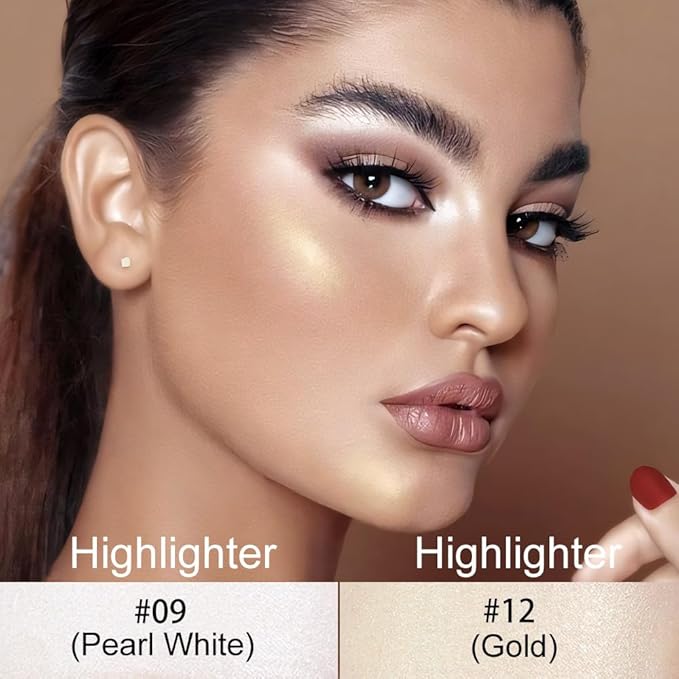 evpct 2Pcs Face Cream Makeup Highlighter Highlight Contour Stick Pearl White & Gold Glitter Contouring Highlighter Makeup Stick and Contour Illuminator Highly Piamented Long Lasting Skin Brighten 9+12-Velvo Beauty