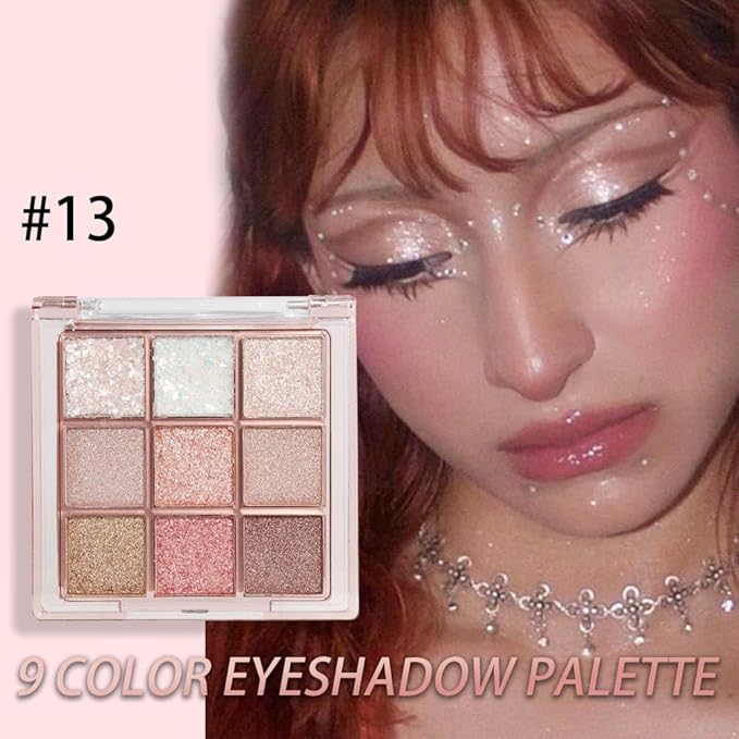 9 Colors Glitter Eyeshadow Palette Naturing-Looking Women Girls Eye Shadow,Pink White Gold Glitter Shimmer Sparkly Eye Shadow Palette Makeup,Warm Pastel Eyeshadows Palette Long Lasting Waterproof-Velvo Beauty